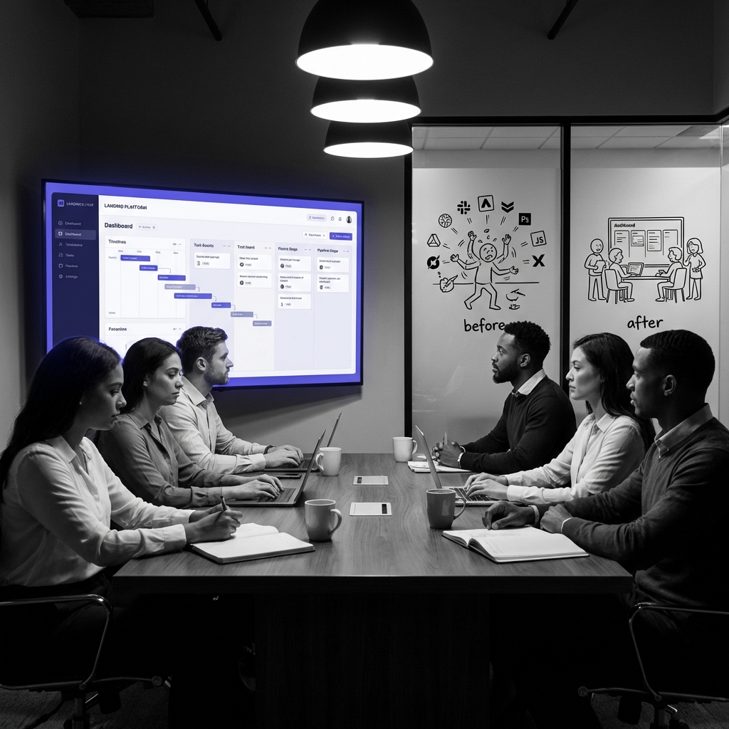 Marketing team collaborating on campaign strategy using Landing Platform