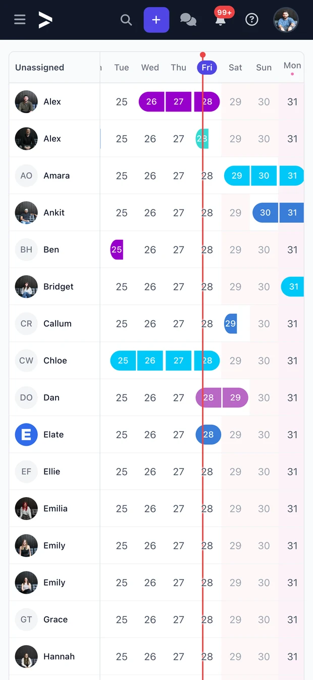 Team time-off calendar in the Landing Platform app